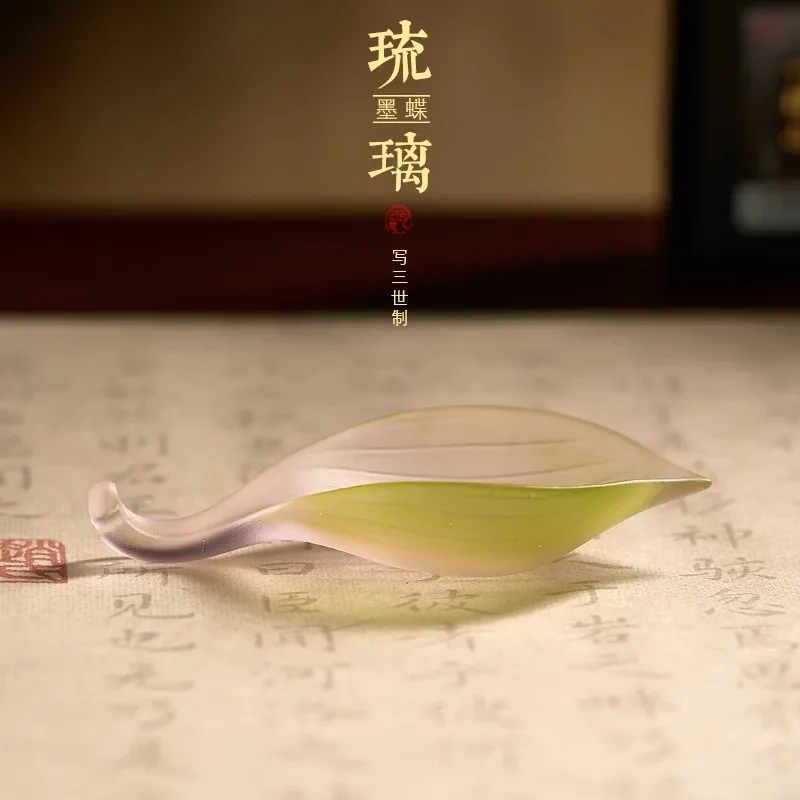 Transparent Glass Calligraphy Kits Multifunctional Leaf-Shaped Ink Dish Brush Holder (Traditional Asian Art Gift)