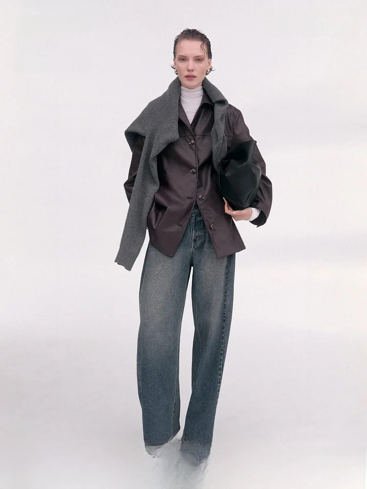 

Женская кожаная куртка H&M с длинными рукавами, приталенная, винно-красная, на пуговицах, повседневная, из полиэфирного волокна, коллекция Осень 2025