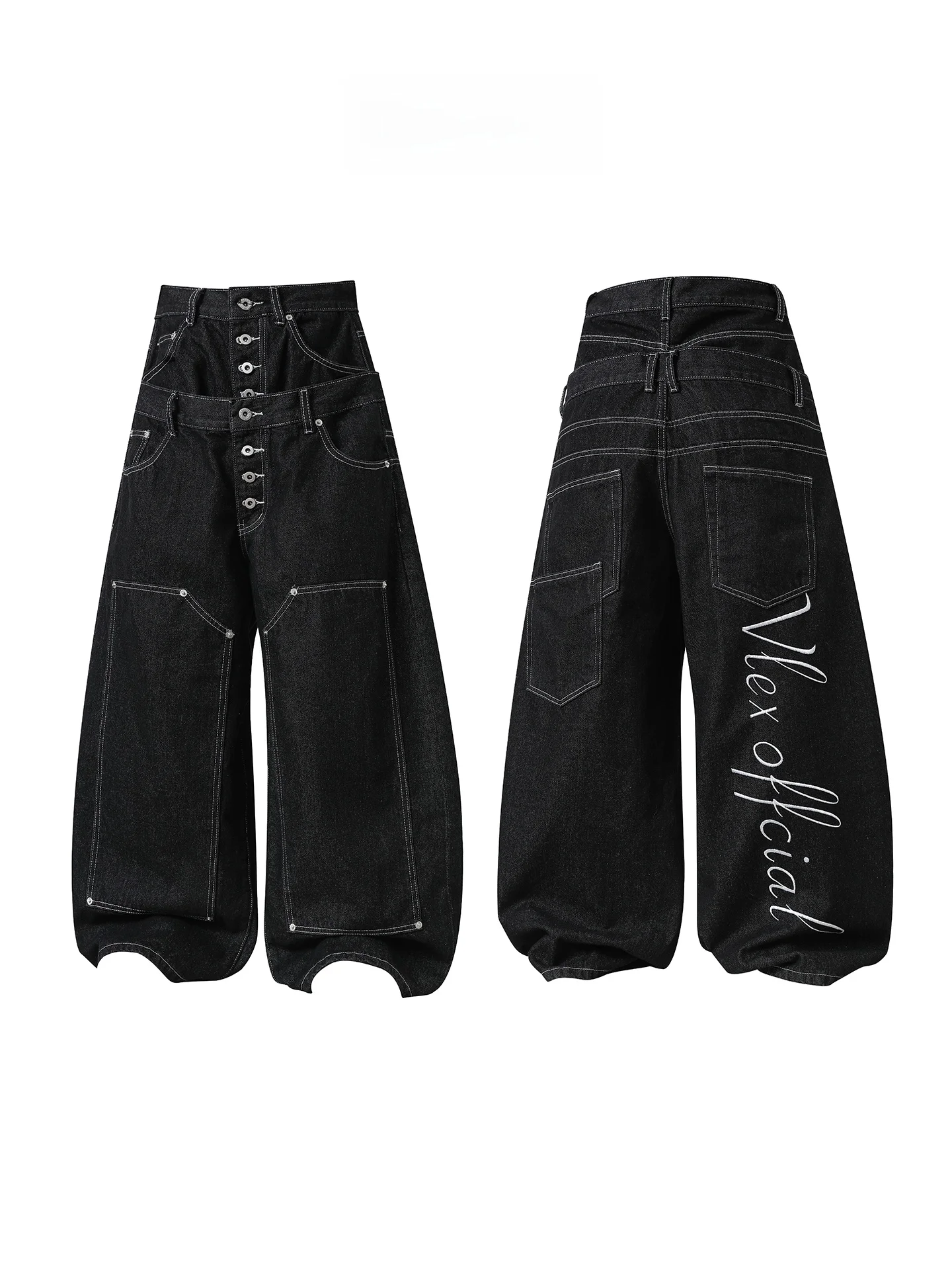 

Джинсы Free Center American Sle с двойной линией талии, унисекс, из хлопкового стрейч-денима, с вышитыми надписями, повседневные, свободного кроя