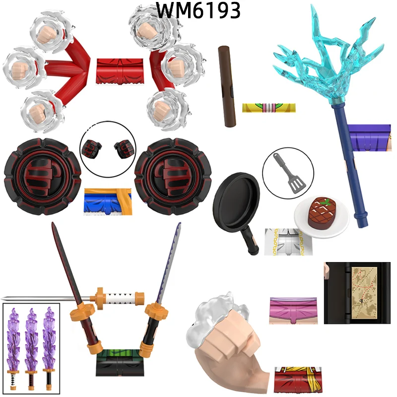 Les figurines d'action WM6193, couteau à bâton, pelle, livre, armes, pantalons, pièces de cheveux, blocs de modèles, briques MOC, ensemble cadeaux, jouets