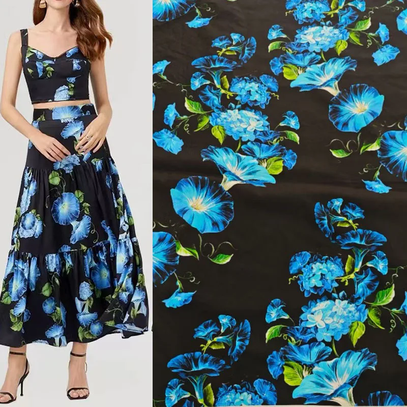 2024 New Fashion Show Hyacinth Petunia Flower Printed Satin Or Cotton Fabric For Women Dress Blouse Handmade DIY Cloth Sewing