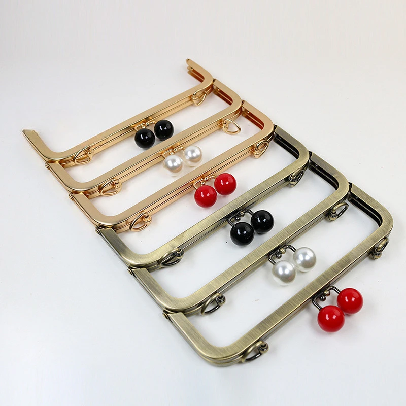 1/2Pcs 20cm Metal Pearl Head Handle Embossed Bag Kiss Clasp Handbag Frame Lock Buckle Purse Replace Handles DIY Accessories