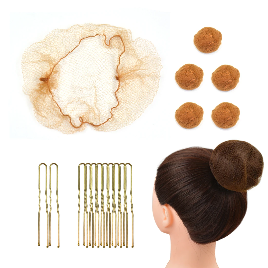 

50 шт. невидимых эластичных сеток для волос, 40 шт. U-образных заколок для балета, танцев, гимнастики, женских причесок-пучков