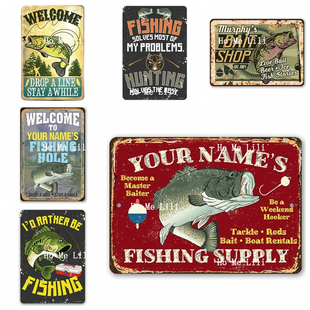 Fishing Supply Bait Shop Welcome Drop A Line Fishing And Hunting Metal Sign Beach House And Cabin Display