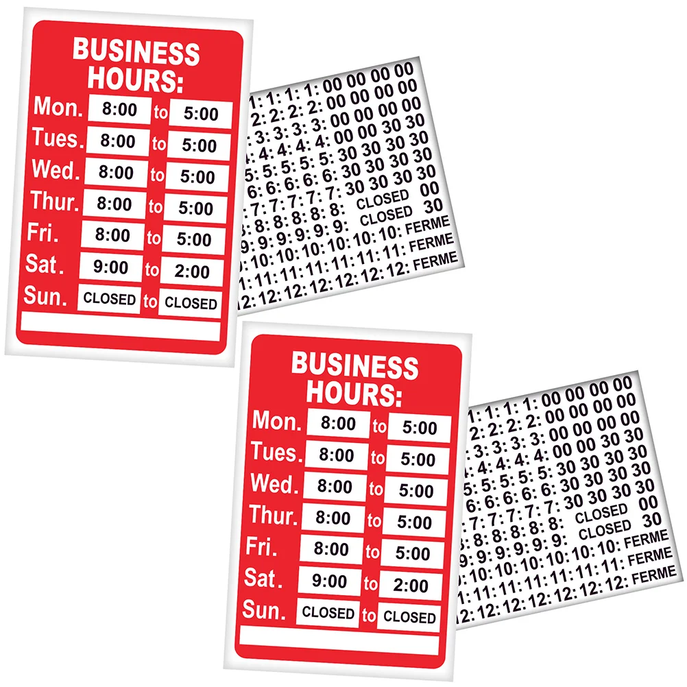2 Sets Business Hours Signage of Operation Stickers for Glass Door Opening Store Supplies Signs Double Sided