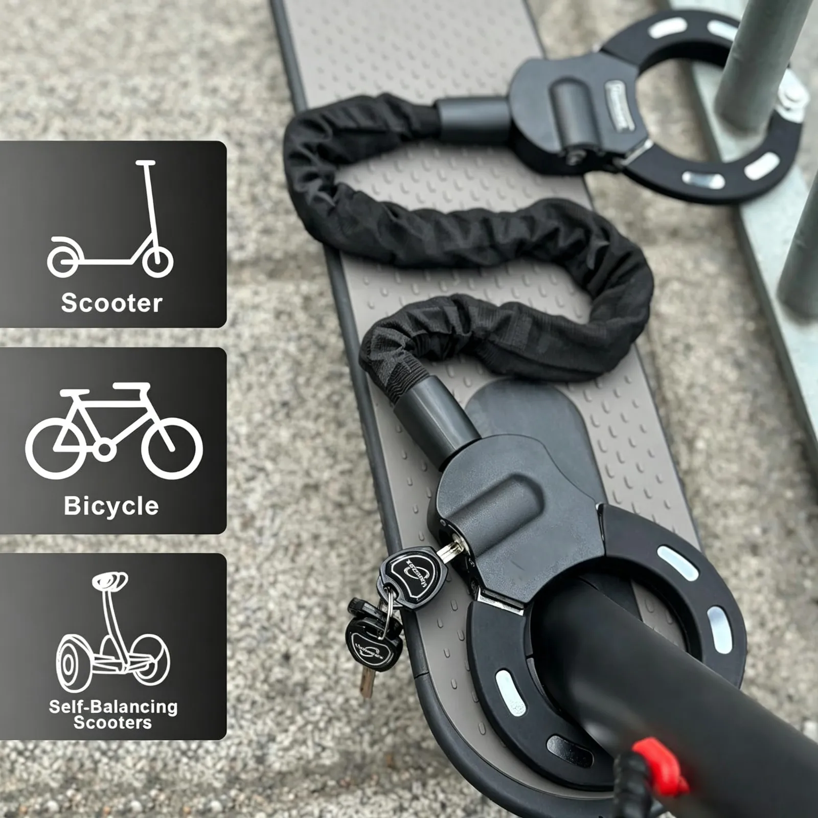 Image of Fahrradkettenschloss Elektroroller-Schloss mit Tasche und 3 Schlüsseln Diebstahlsicheres Hochsicherheits-Handschellenschloss für E-Scooter Mountainbikes