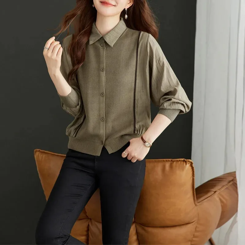 

Women's Pullover Button Long Sleeve Lapel Spring and Autumn Bottoming Shirt Women's Elegant Top