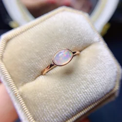 6x8mm Rings for Women Natural Opal and Silver 925 Ring Simple Engagement Ring