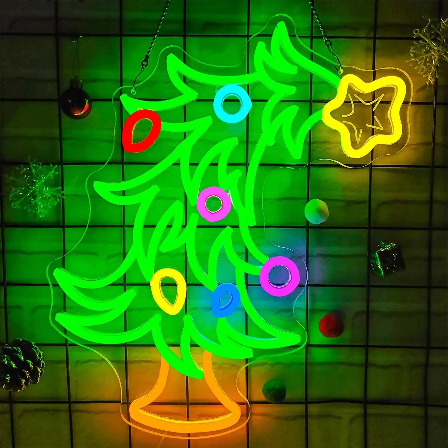 Crooked Christmas Tree Neon Neon Light Sign USB Dimmable LED Neon Sign Wall Decoration for Bedroom Gameroom  Party Gifts