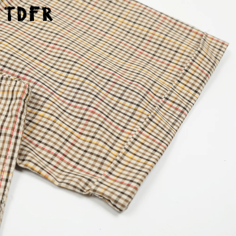 Camisas de manga curta xadrez pequena masculina retro casual verão gola único breasted solto meia manga camisas de algodão masculino