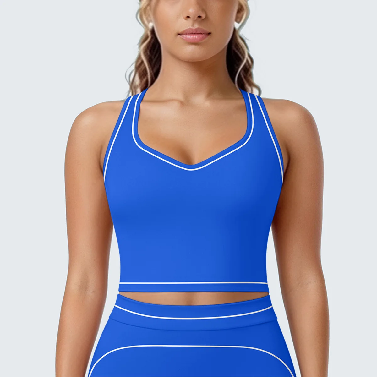 Yoga Bra Fitness Top Women's Tank Running Workout Gym Vest Push Up Contrast Piping Racerback Longline Padded Sports Underwear