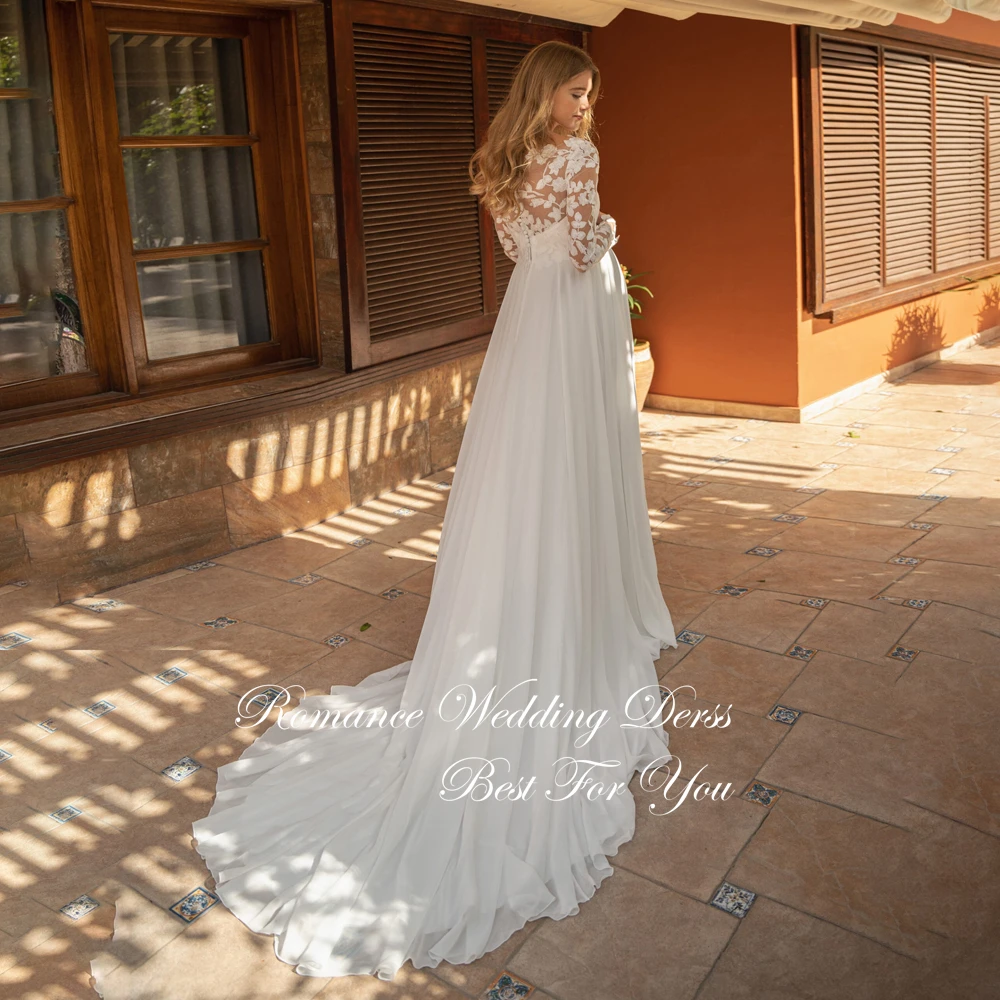 Elegancka sukienka ciążowa w kształcie litery A z koronkowymi plisami, dekolt okrągły, długie rękawy, odkryte plecy, bez rękawów, Vestidos De Novia, możliwość personalizacji.