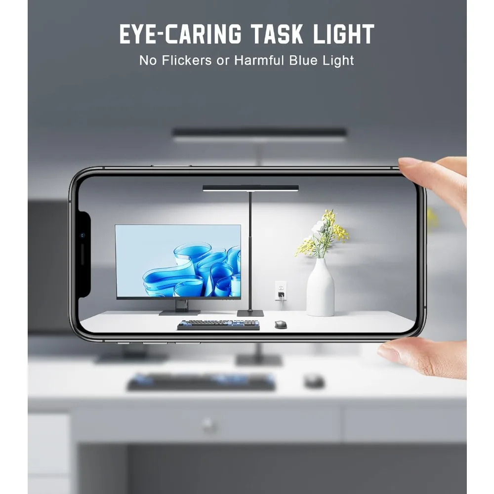 Lámpara de escritorio LED para el cuidado de los ojos con control táctil y cuello de cisne ajustable para oficina en casa, adaptador USB de 12W