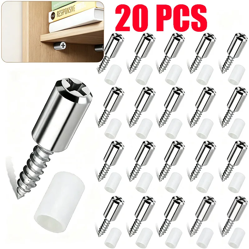 20pcs Self-tapping Screws Cabinet Bracket Laminate Support Glass Studs Pegs Nonslip Partition Nail For Wooden Cabinets Wardrobes