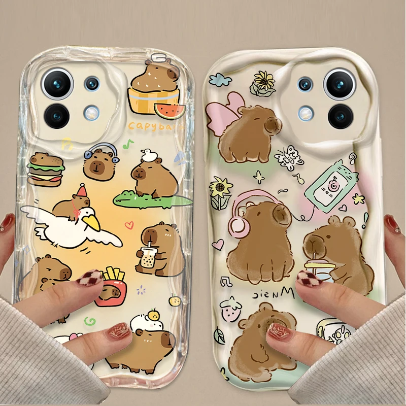 Cartoon Capybara Wave Case For Xiaomi 14T 13T 12T 13 12 11 11i Lite 5G 10T POCO X5 X6 Pro X3 NFC X4 GT F3 F4 F5 F6 M6 M5S C65