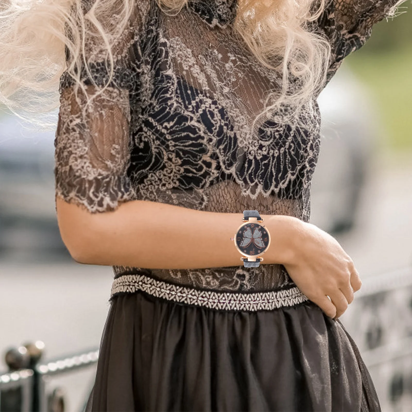 

Flash Powder Butterfly Watch For Women Elegant Lightweight Quartz Wristwatch Fashion Casual Decorative Female Timepiece