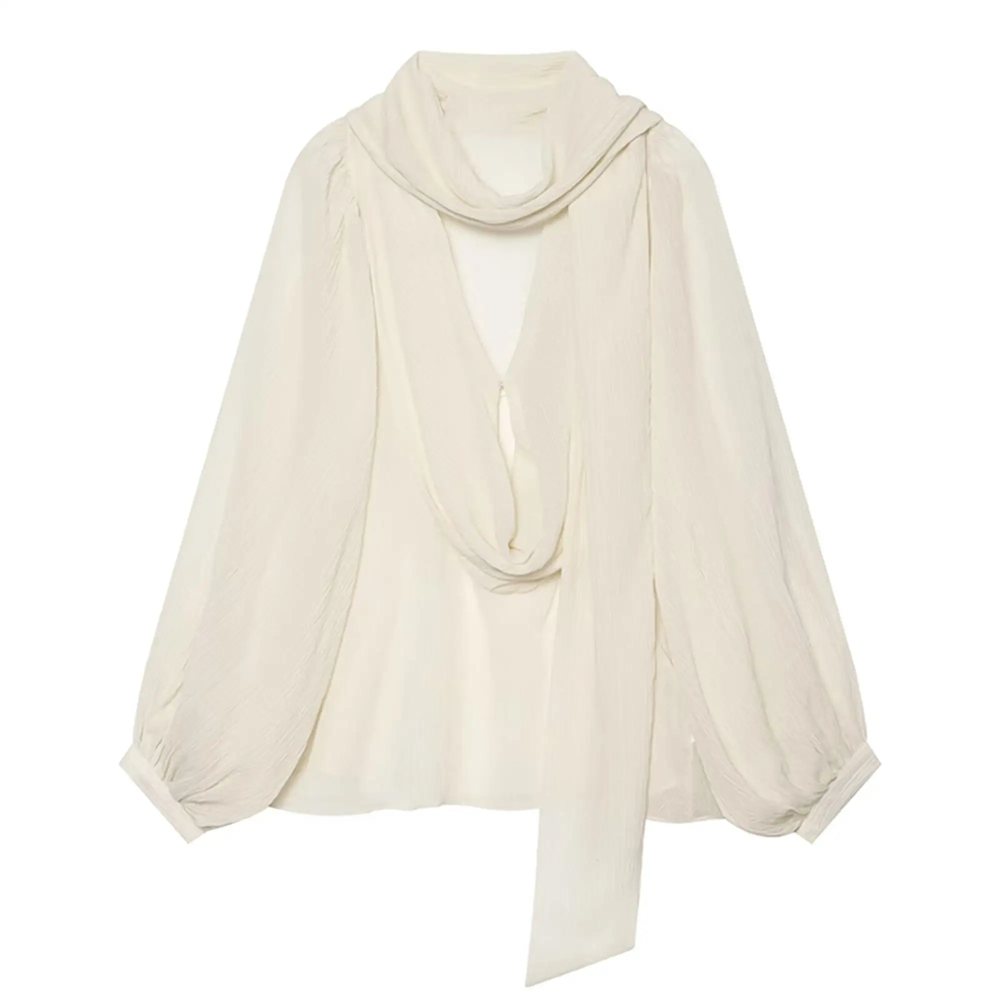 TFMLN Damen Schal-Kragen Lose Bluse Elegante Langarm-Bluse mit Falten Modische Neue Frühlings- und Herbstmode Büro-Hemden – Detail 2