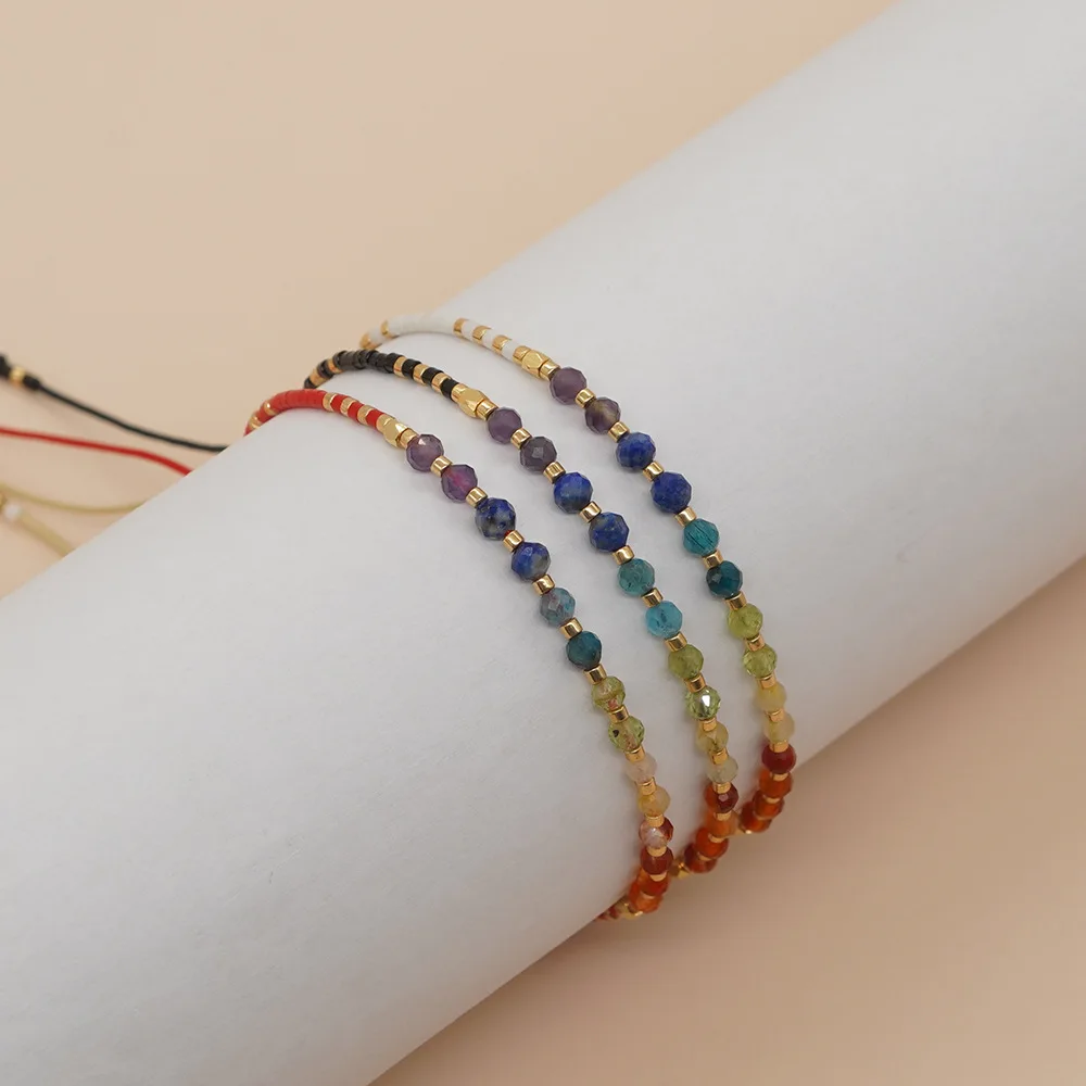 Go2boho Boho Bead Bracelet Semi-Precious Stone Protection Colorful Gemstone Seed Beads Adjustable Handmade Chain For Women Gift