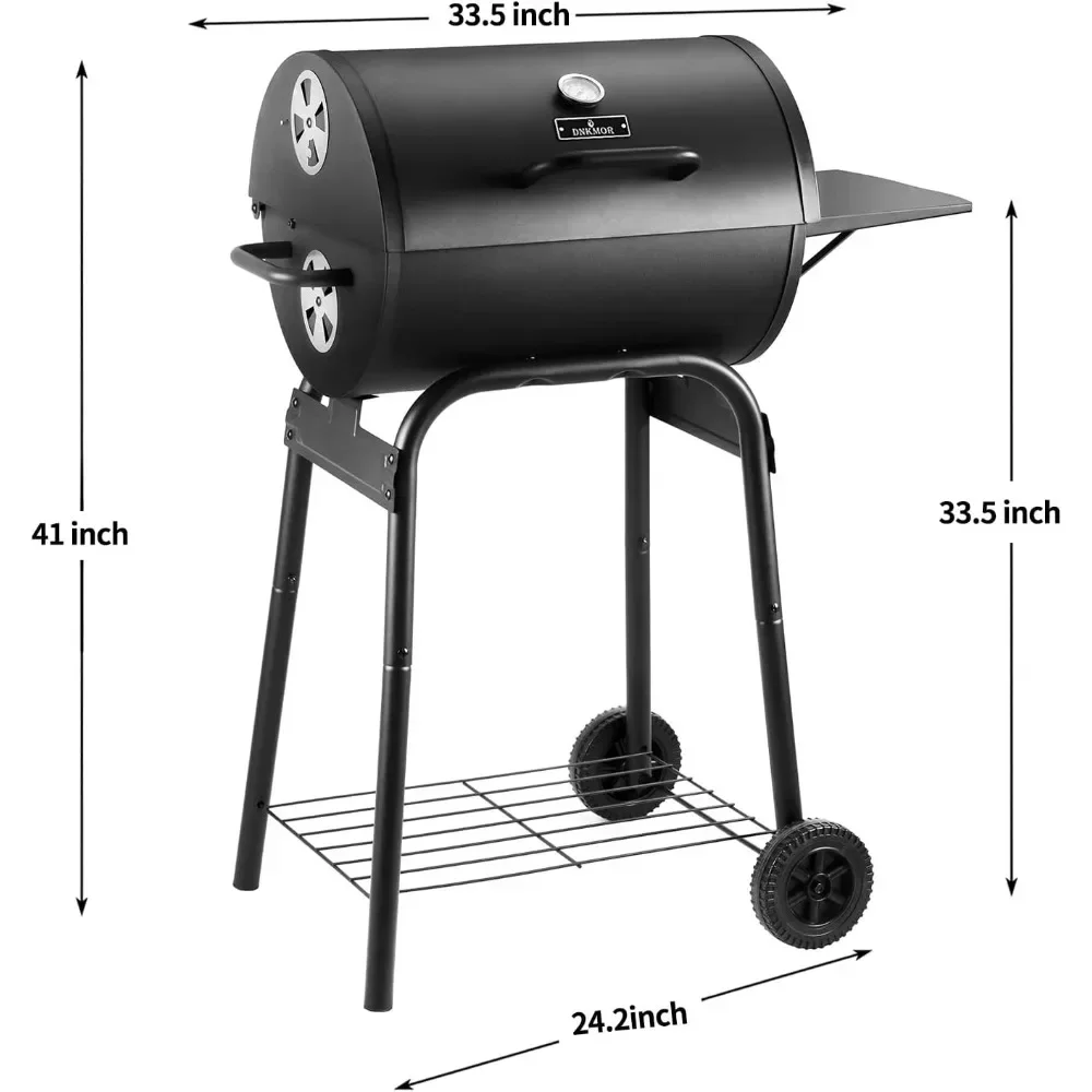 BBQ Grill,Barrel Charcoal Grill with Side Table with Nearly 500Sq.In. Cooking Grid Area,Outdoor Backyard Camping Picnics, BBQ