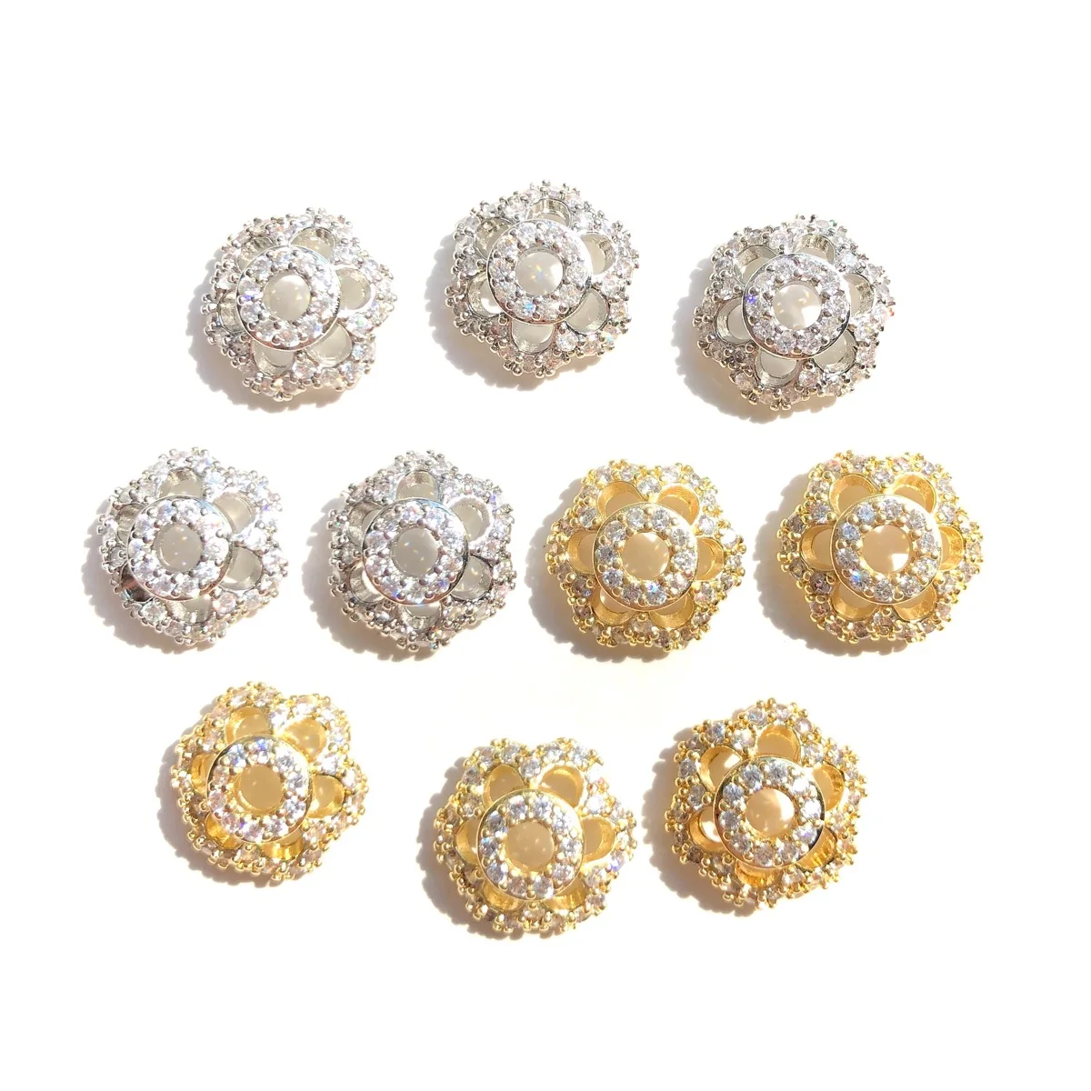 

10pcs/lot Zirconia Pave Hollow Flower Beads Tassels Caps Spacers Gold-Plated Jewelry Findings for Bracelet Earring Making Supply