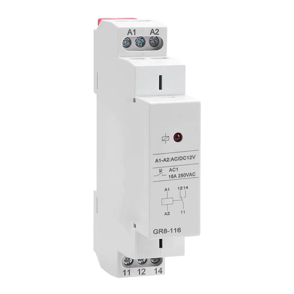 Easily Integrable GR8116 Intermediate Relay with Enhanced Specifications Tailored for DIN Rail Applications at AC/DC 12V