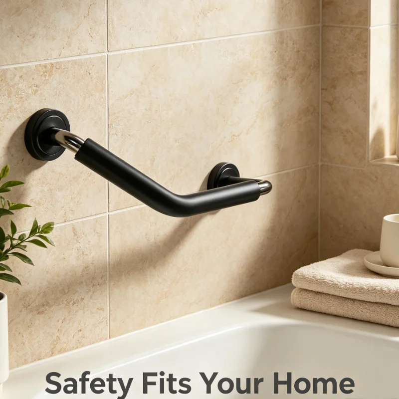 Angled Bathroom Safety Grab Bar Non Slip Wall Mounted Assist Handle For Shower Bathtub Stability Support
