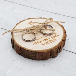 Personalized Ring Holder Custom Ring Tray Rustic Wedding Round Wood Slices Ring Bearer Proposal Engagement Gift Customized Names