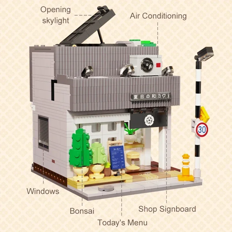 Japanisches Sommerrestaurant Café Bausteinmodell 1116PCS Kinder Street View Architektur Spielzeug Geschenk