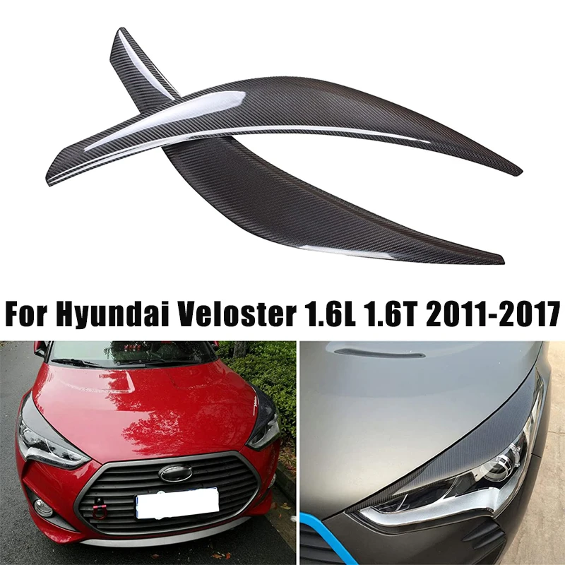 

1 Pair Car Front Headlight Eyebrow Trim Carbon Fiber Eyelid Sticker Decal Decoration for Hyundai Veloster 1.6L 1.6T 2011-2017