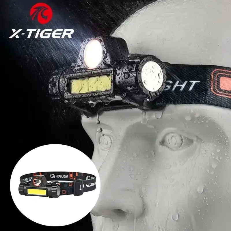 

X-TIGER Mini Powerful LED Headlamp USB Chargeable Headlight Built-in Battery Waterproof Flashlight Torch Head Camping Lantern