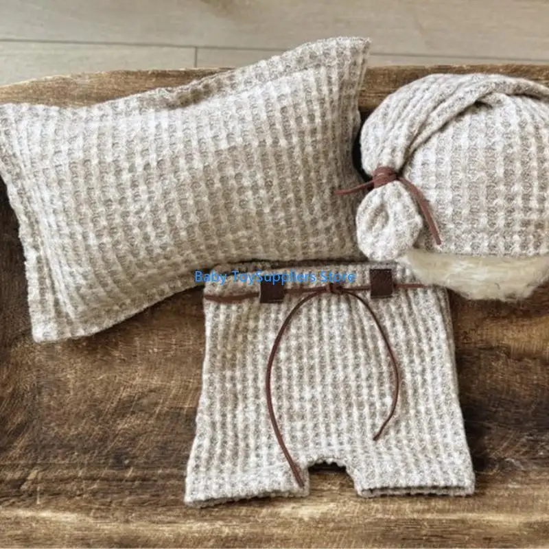 R1WF الأطفال الصغار التصوير الدعائم الوليد التصوير زي محبوك قبعة وسادة السراويل