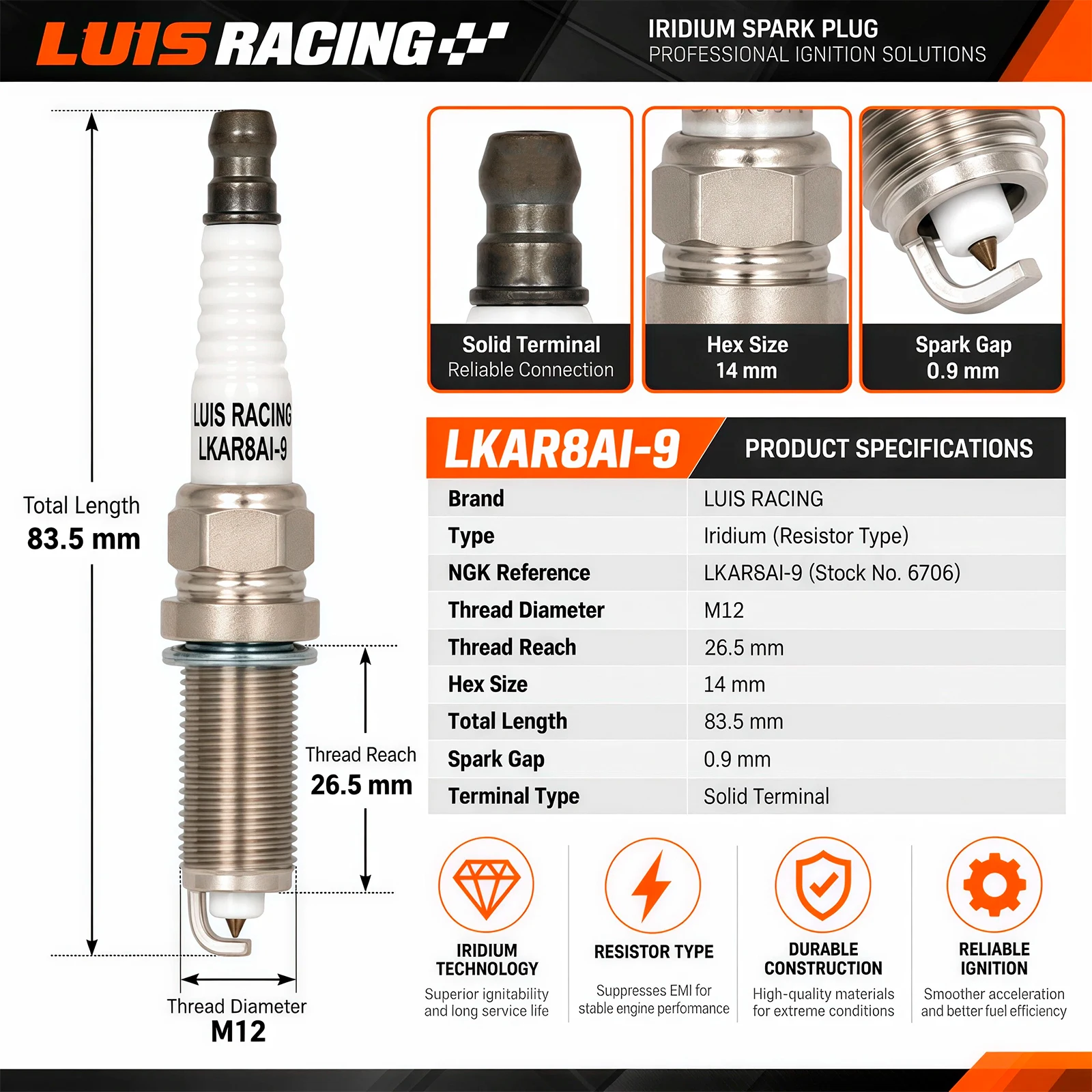 LUIS RACING LKAR8AI-9 Vela de  - Motorcycle Spark Plug avaliação e preço