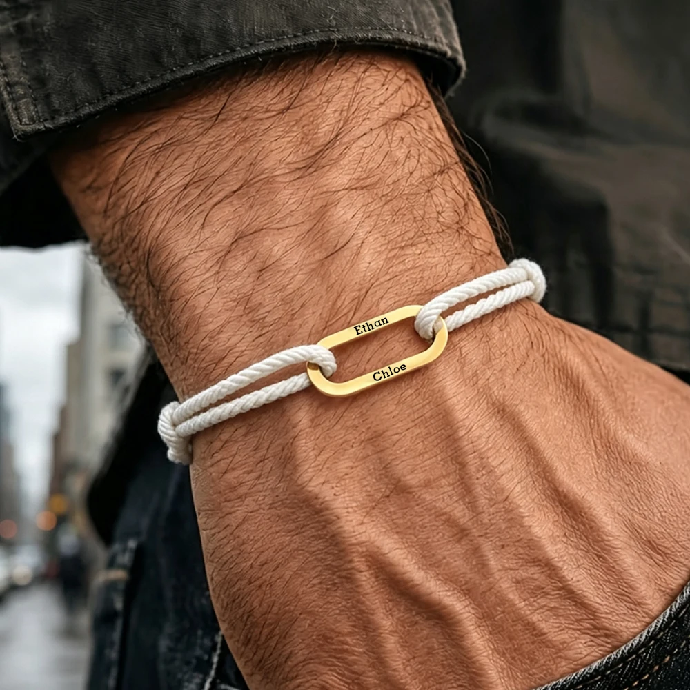 Personalisiertes Armband mit individuellem Namen, verstellbare Seilkette, Edelstahl, 2 Namen, personalisierte Armbänder, Valentinstagsgeschenke