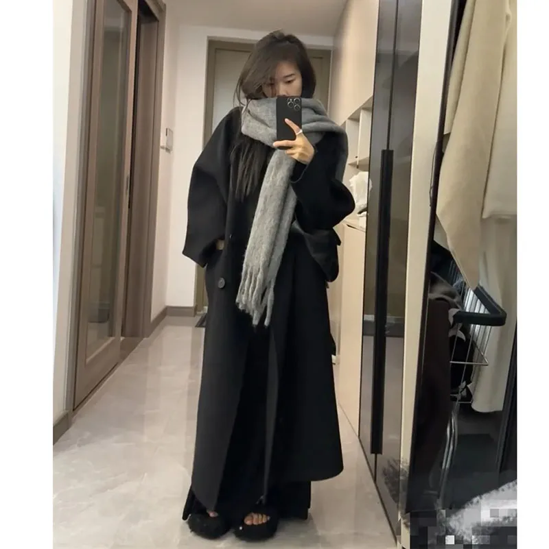 Abrigo de Cachemira de doble cara para mujer, chaqueta de longitud media, abrigo de lana de otoño e invierno, novedad de 2022