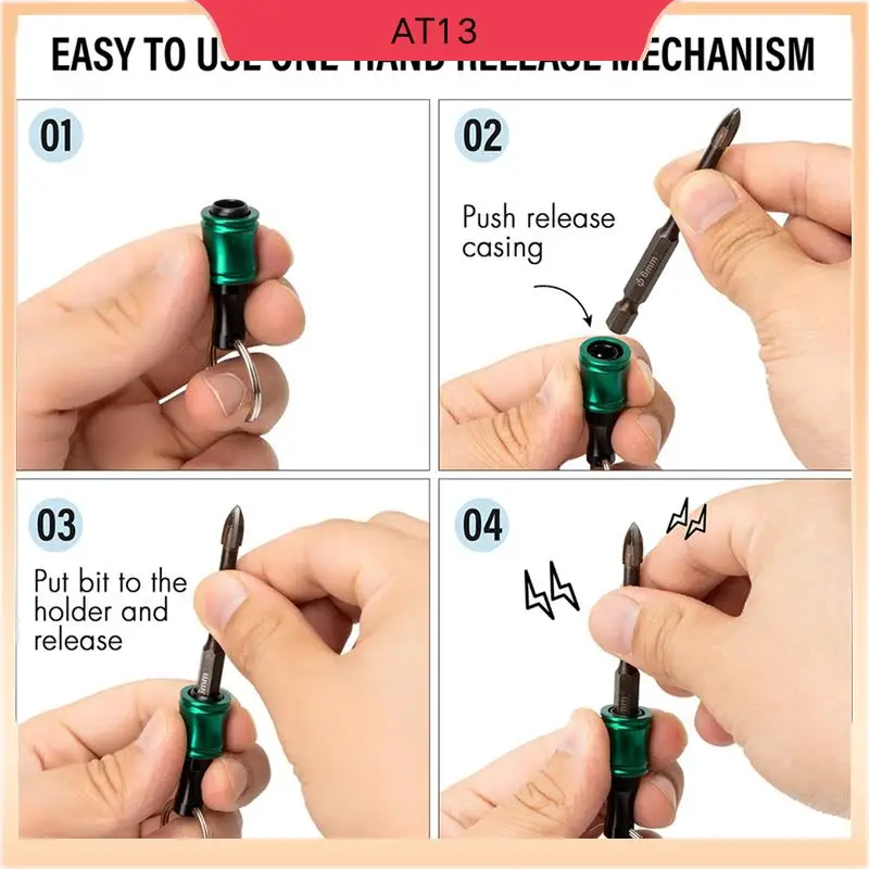 

AT13 Bit Holder Keychain,4 Sets Of 12PCS 1/4 Drill Bit Holder, Easy Release And Quick Change Bit Holder