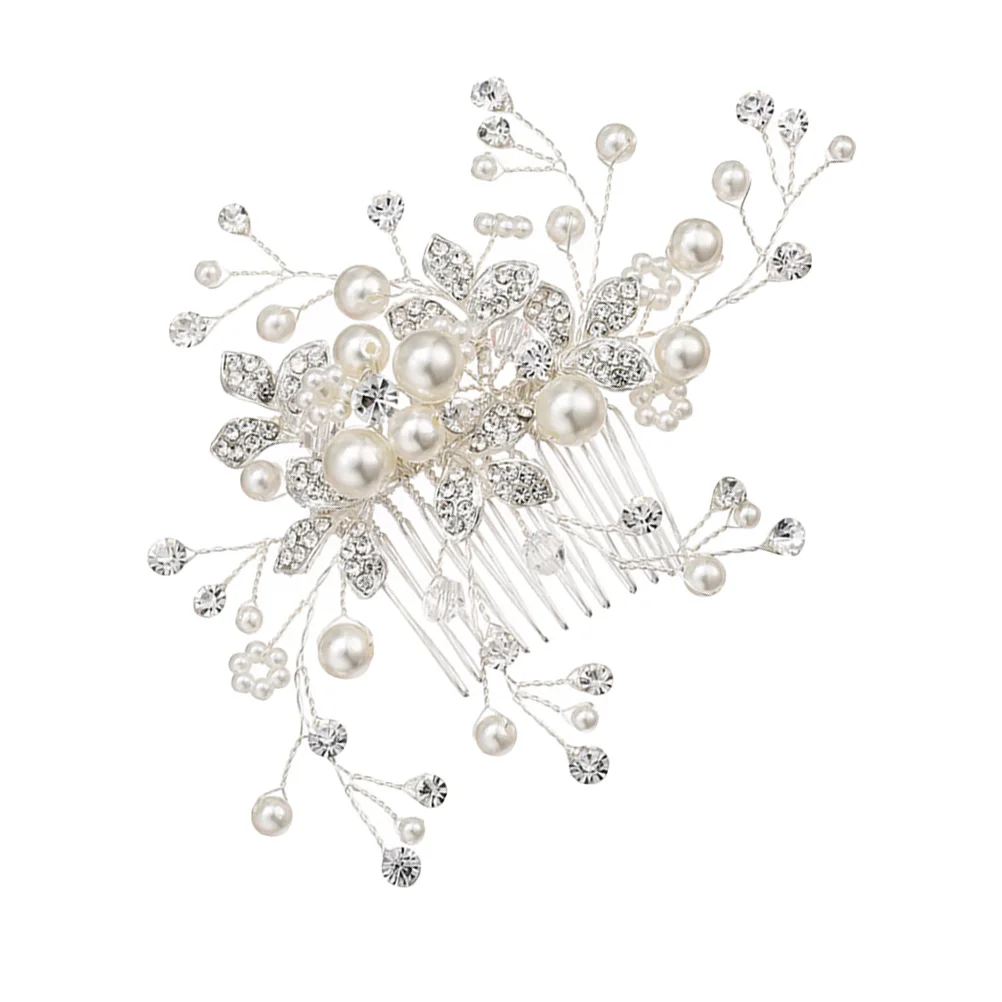 

Rhinestone Hair Comb Silver Wedding Bridal Headdress Beautiful Pearls High Quality Plating Color Versatility Updo Hairstyle