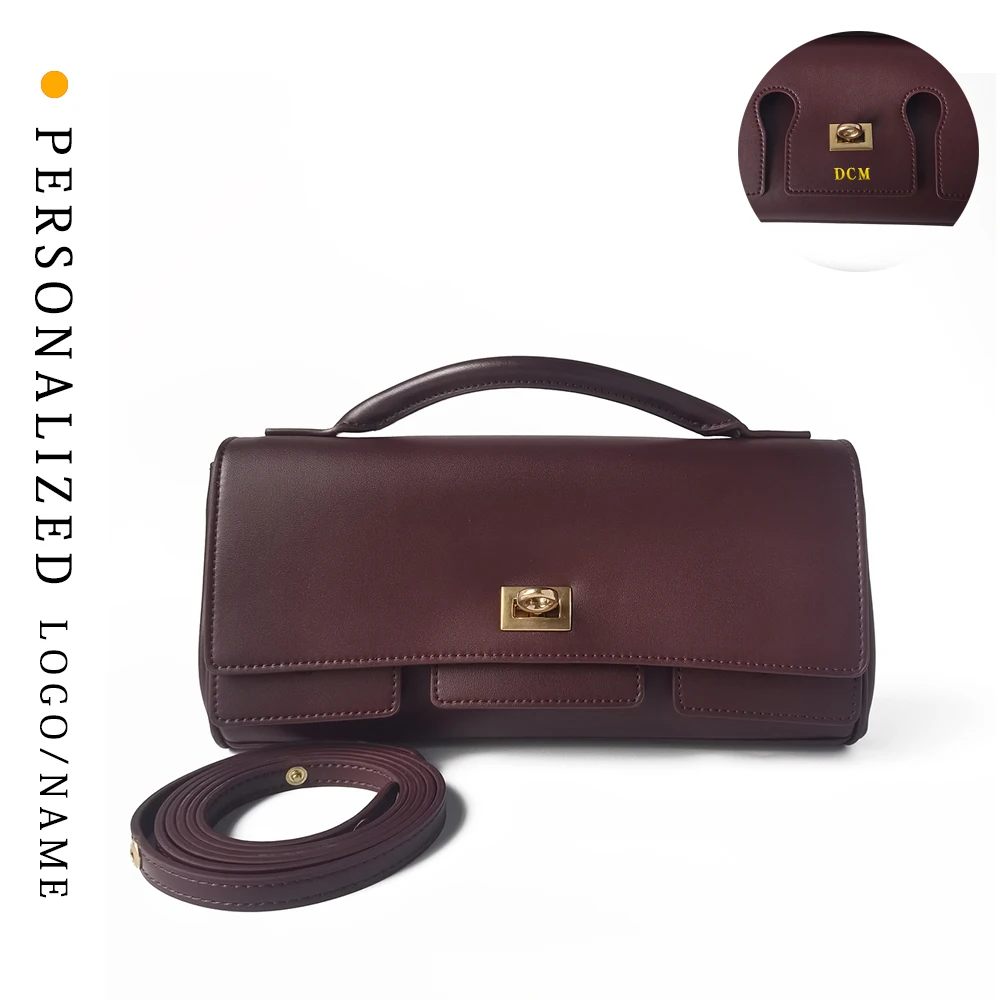 

Free Custom First Letter Genuine Leather Women's Handbag With Long Shoulder Straps for One Shoulder Slanting Fashion Dinner Bag