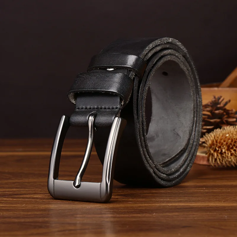 3.8cm Washed Retro Distressed Pleated Belt Men's Genuine Leather First Layer Cowhide Denim Casualworkwear Pants Belt
