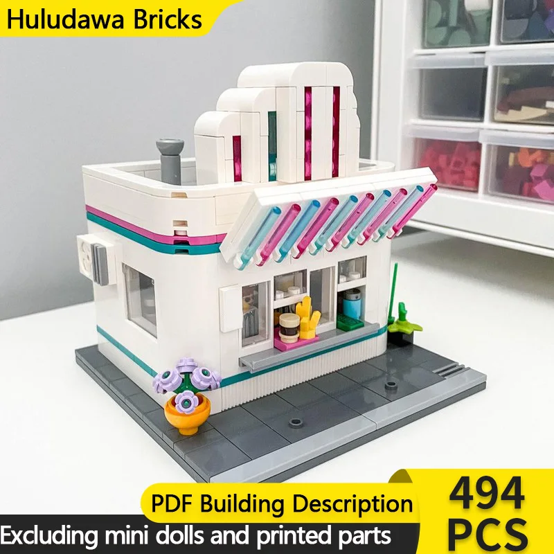 

City Street View Model MOC Building Brick Art Deco Food Stand Modular Technology Children Holiday Gifts Assemble Toys Suit