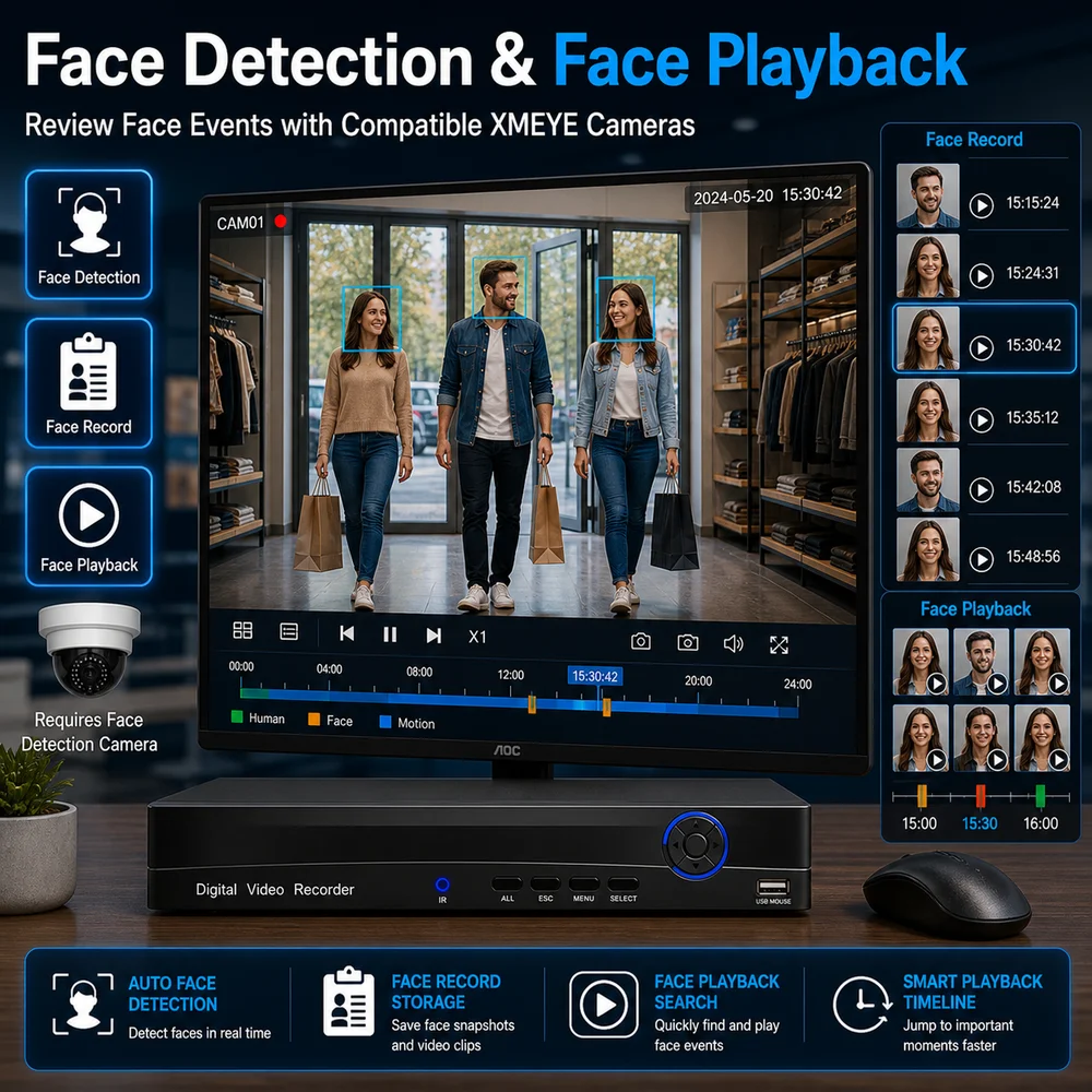 8CH 4K CCTV DVR XVR HVR Face Detection H.265 XMEYE NVR Video Recorder for 2MP-8MP AHD IP Camera Surveillance System Super HD