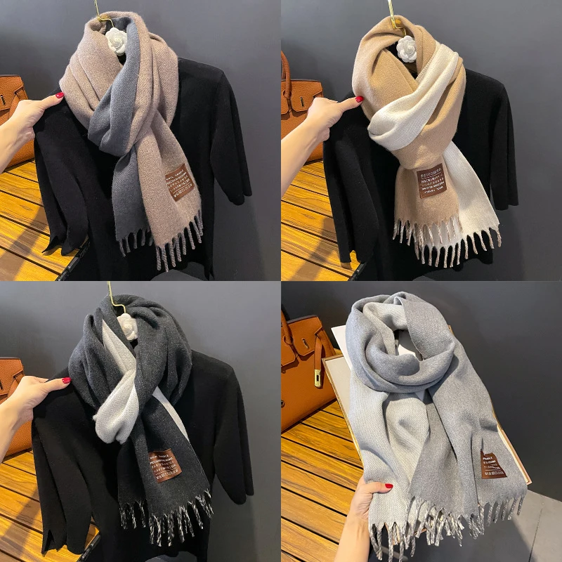 Men Scarf Fashion Double-sided Imitation Cashmere Women Autumn Winter Versatile Protection Shawl Boy Chrismas Gift Male Female