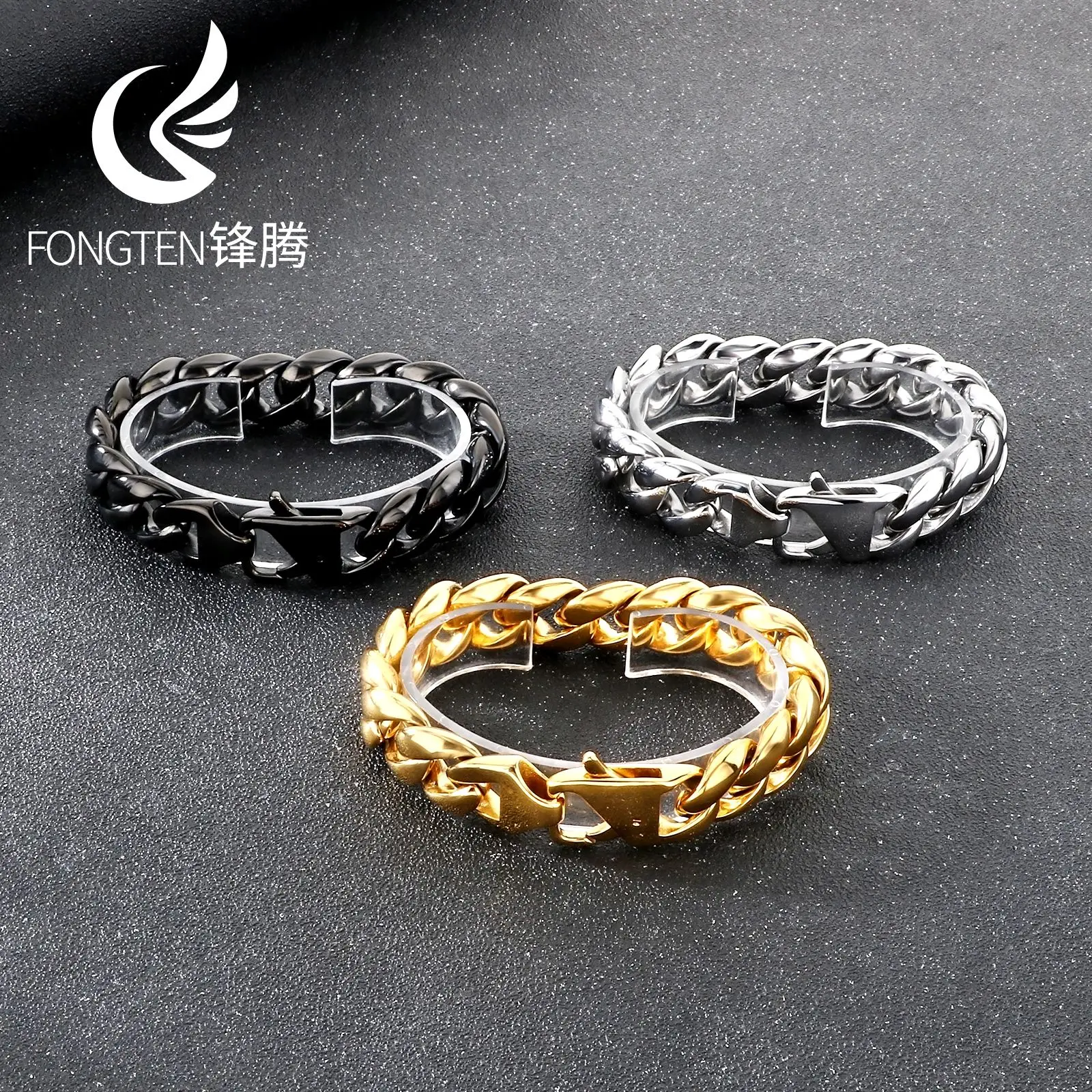 

Fongten Advanced Generous Stainless Steel Bracelet For Men Charm Accessori Shining Cuban Chain Fashion Jewelry Banquet Gifts