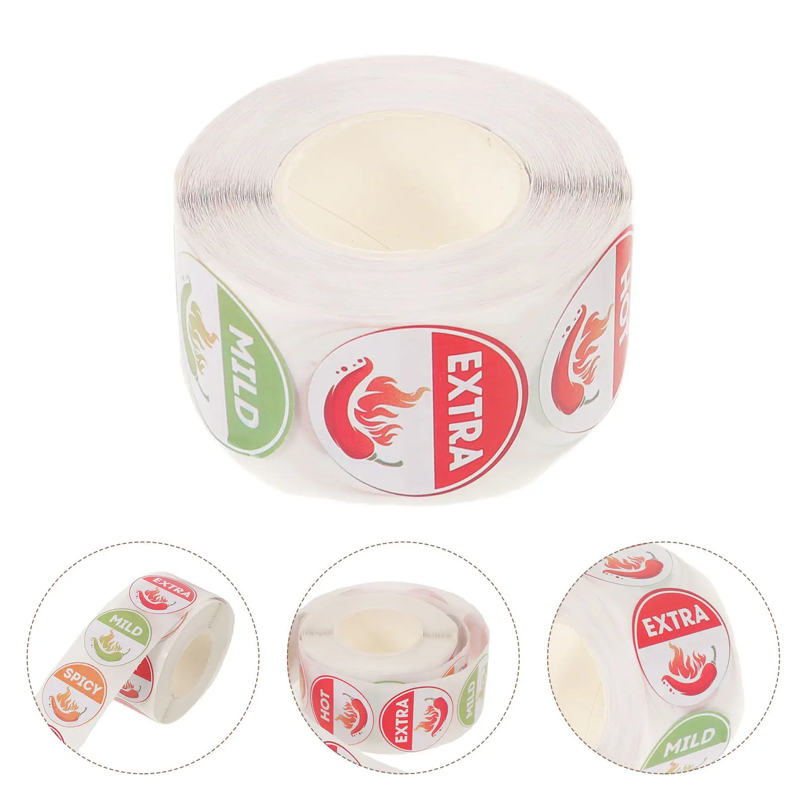 5 Rollos de Etiquetas Adhesivas de Advertencia de Nivel de Picante, Diseño de Chile Rojo de 4 Niveles, Etiquetas Redondas para Botellas de Salsa Picante y Condimentos