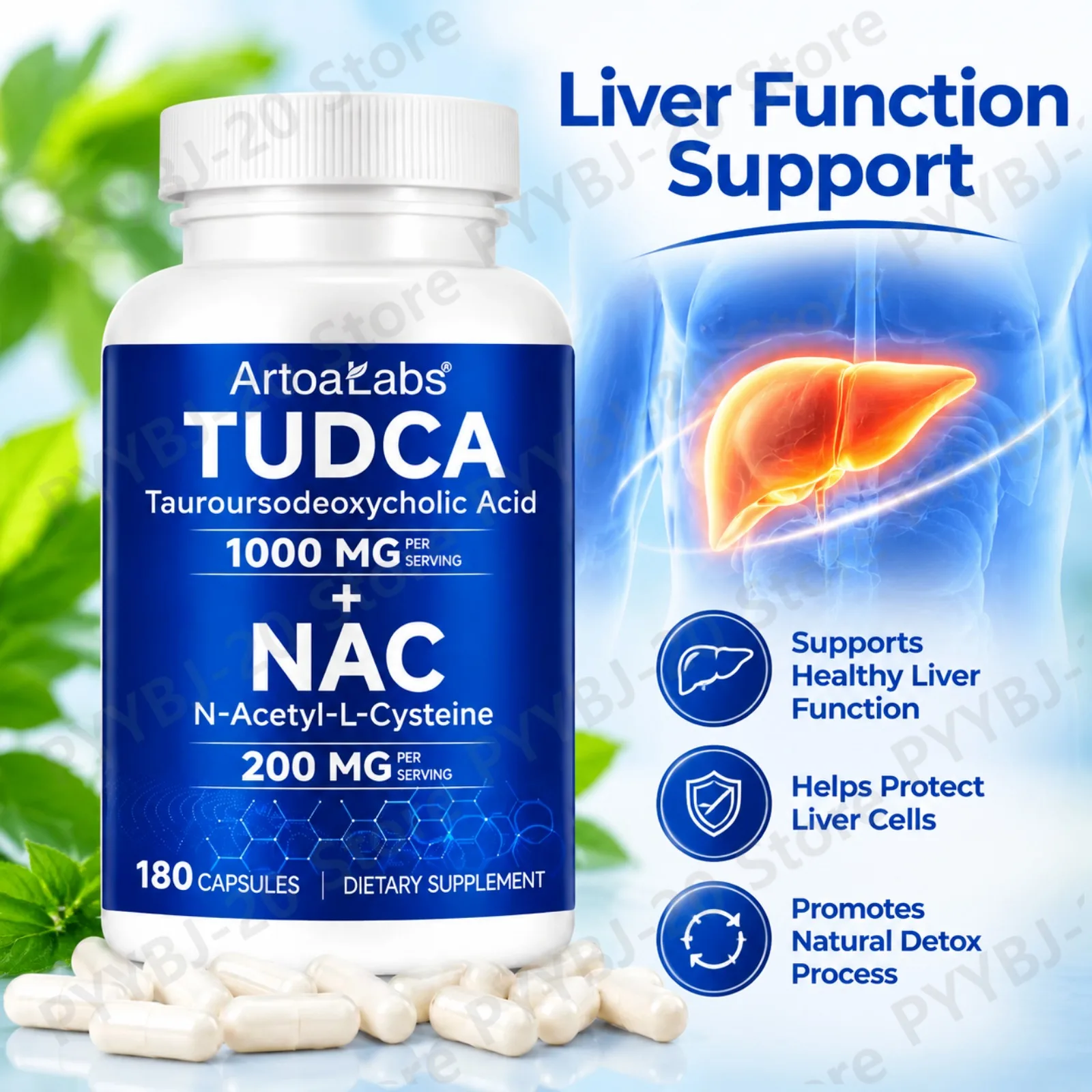 ArtoaLabs NAC & TUDCA Complex Liver Function Support Metabolism Antioxidant Cellular Support with NAC TUDCA Daily Formula 180ct