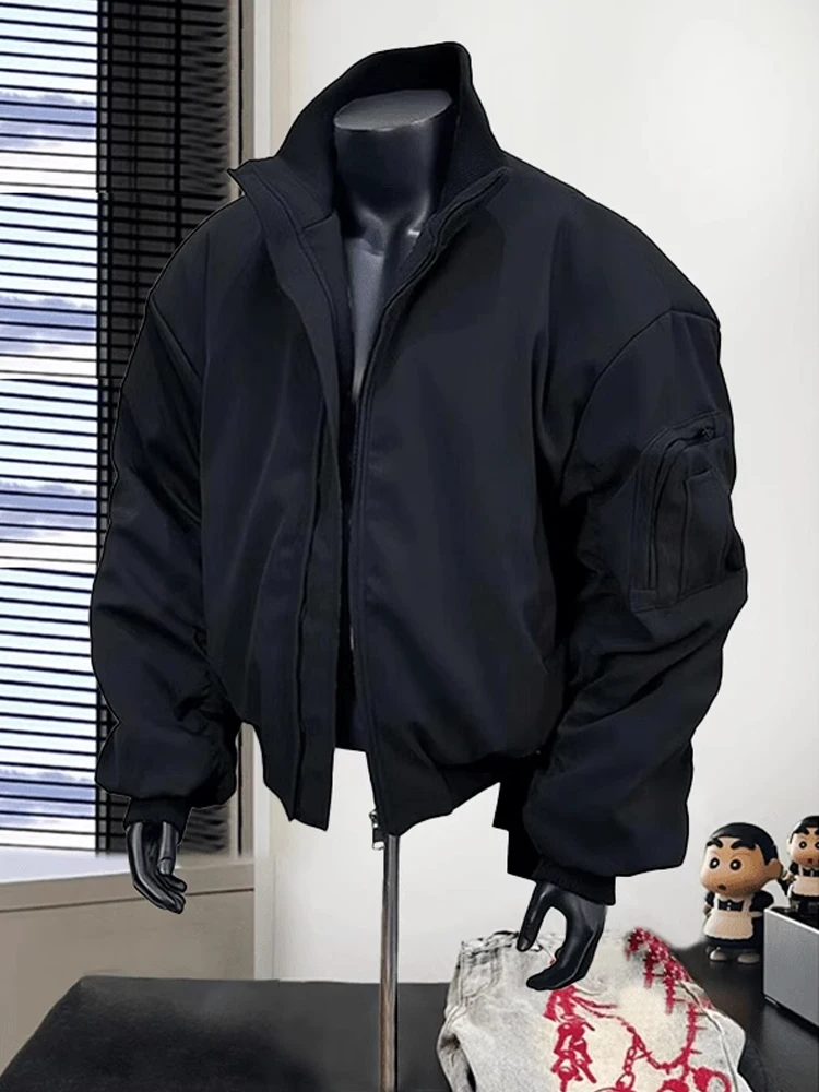 Męska kurtka bomberka MA, ocieplana bawełną, kurtka lotnicza z wysokim kołnierzem, idealna na zimę, ciepła odzież wierzchnia z włókna poliestrowego.