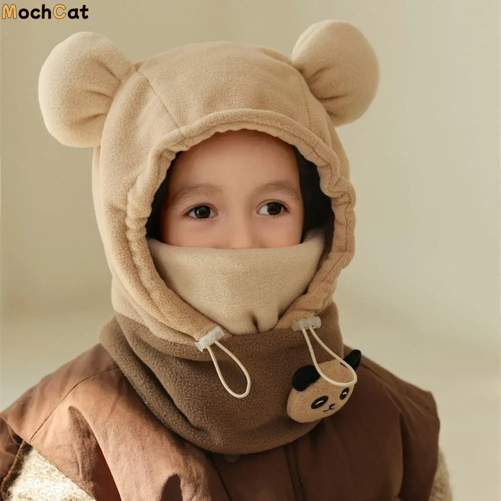 

Cartoon Warm Panda Plush Scarf with Face Mask Cute Earmuff Drawstring Bear Ear Hat Thickened Soft Panda Neckerchief Ski