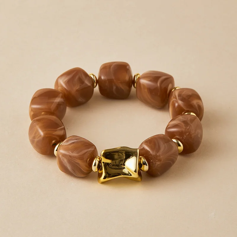 Modische Bunte Acryl-Quadratperlen Elastische Armbänder für Frauen CCB Geometrische Perlen-Stapelbare Armreifen Schmuck Geschenke – Detail 8
