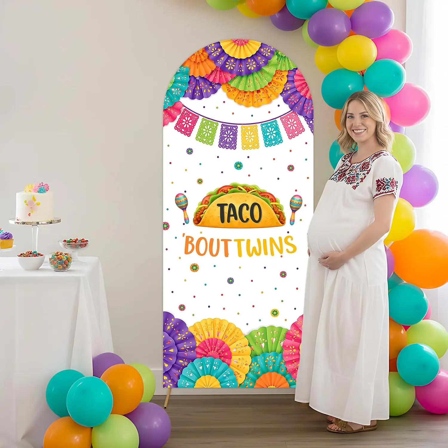 Taco Bout Twins Baby Shower Background Decoration Mexican Fiesta Party Backdrop for Pregnancy Announcement Chiara Arch Cover