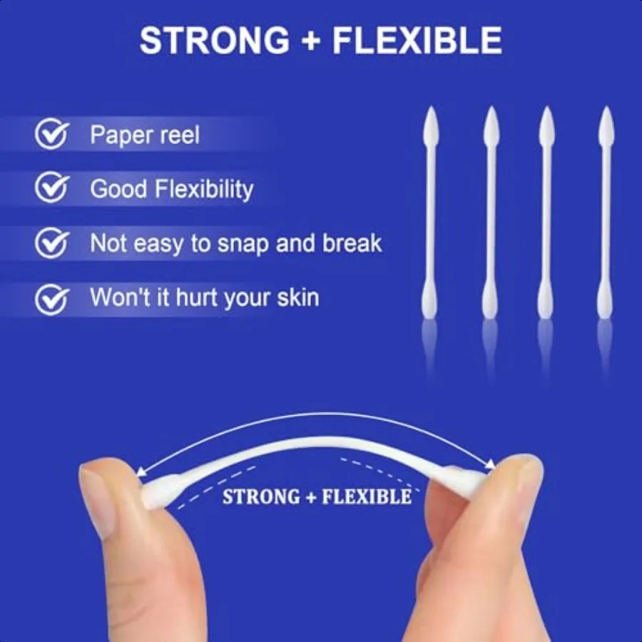 1000 Count Dual Tip Cotton Swabs with Pointed and Rounded Ends Biodegradable Paper Sticks Soft Cotton for Cleaning Makeup and E