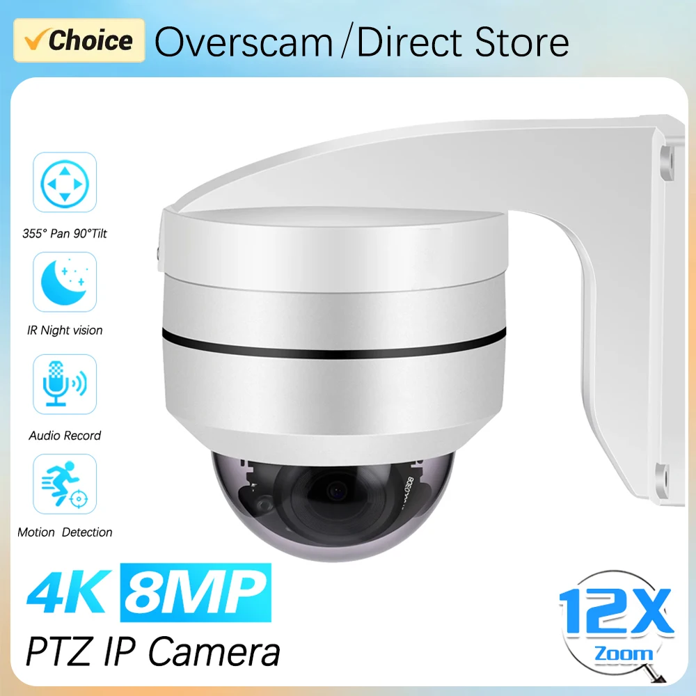4K 8MP Outdoor IP66 PTZ Dome IP Camera POE 5MP 10X Optical Zoom Motion Detection Night Vision Audio CCTV Security Camera P2P